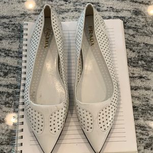 Prada white leather embossed flats size 38
